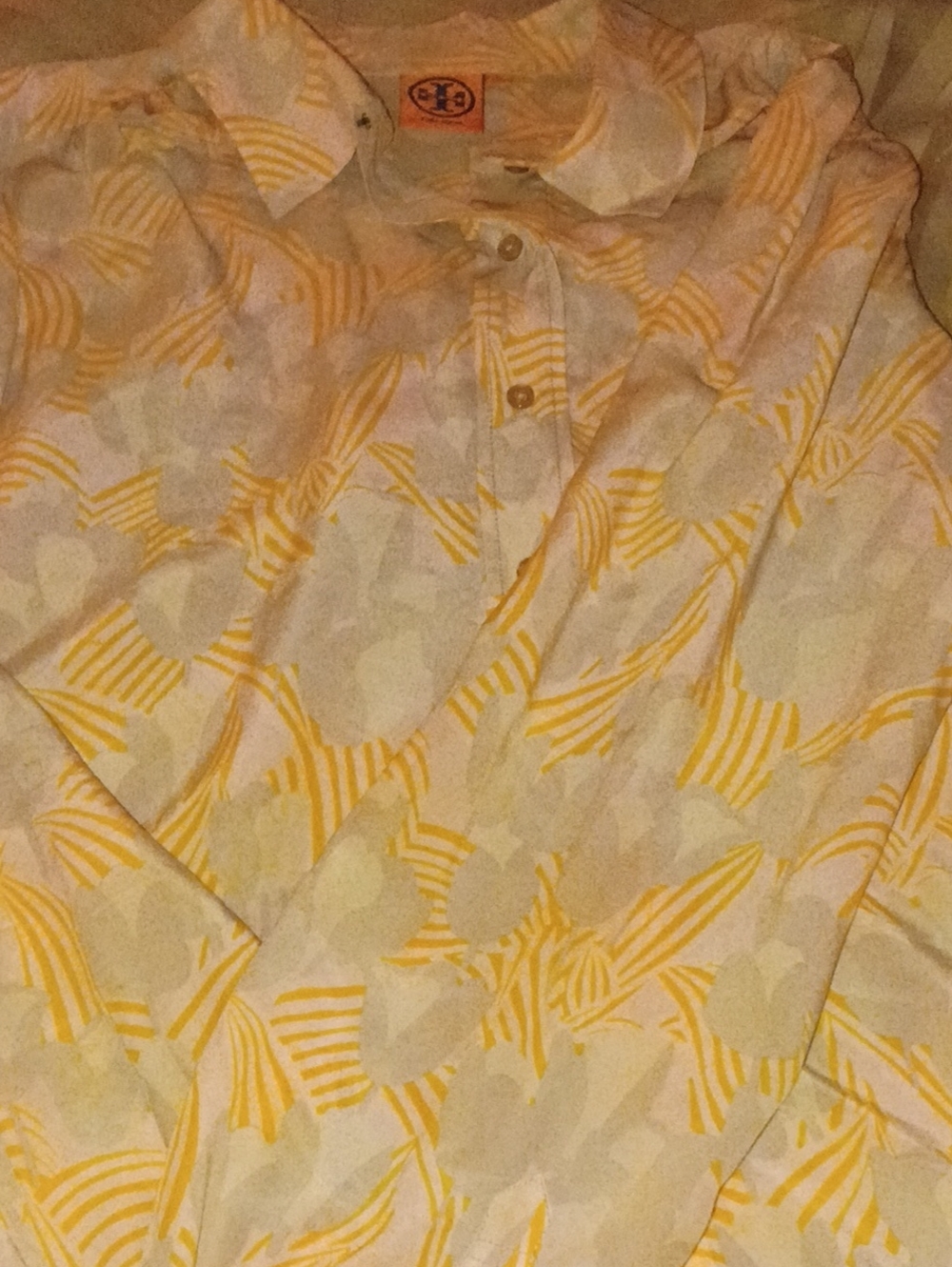 Tory Burch Yellow and Cream Patterned Button-Down Shirt